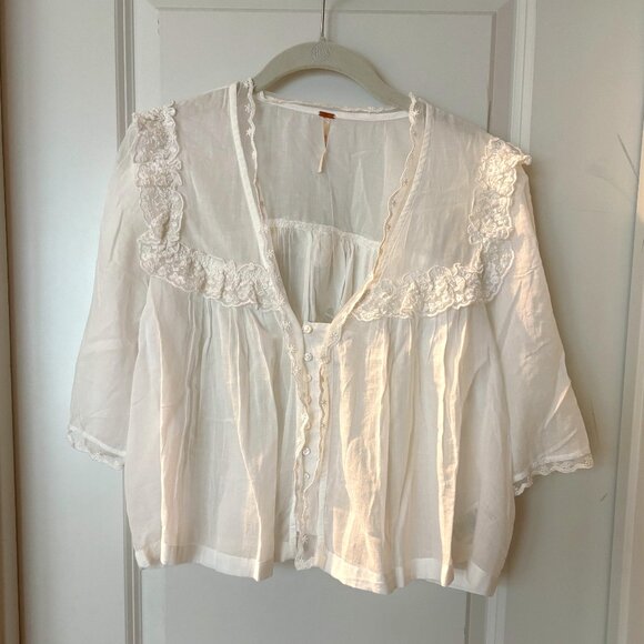 Free People LUNA RUFFLE White Shirt - Picture 1 of 7